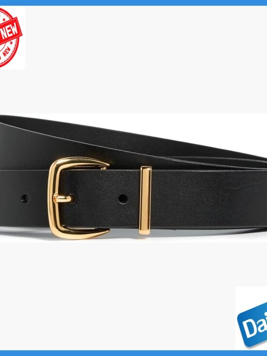 Accessories - Large Leather Belt with Gold Buckle, Classic Fit for Women